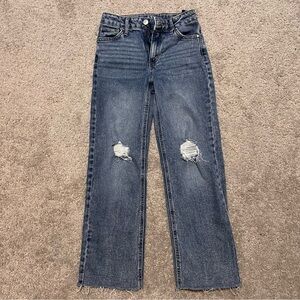 Wide Leg Blue Distressed Girls Jeans